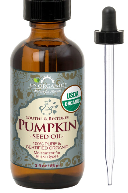 US Organic Pumpkin Seed Oil 2 oz amber glass bottle with eyedropper