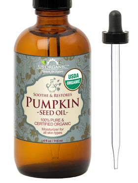 US Organic Pumpkin Seed Oil 4 oz amber glass bottle front view