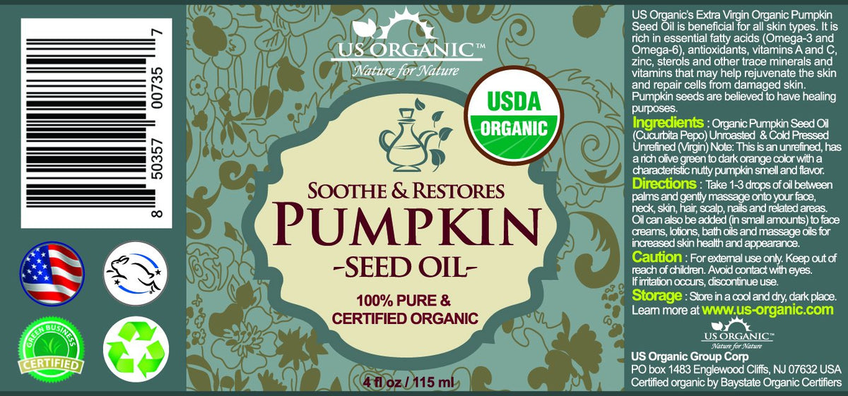 US Organic Pumpkin Seed Oil 4 oz glass eyedropper for easy application