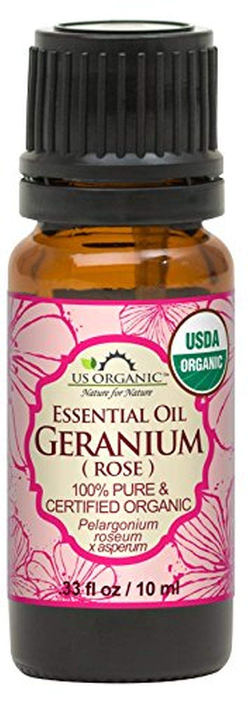 US Organic Rose Geranium Essential Oil 10ml bottle front view