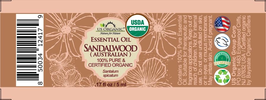 US Organic Sandalwood Essential Oil 5ml bottle side view