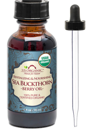 US Organic Sea Buckthorn Berry Oil 30ml amber glass bottle front view