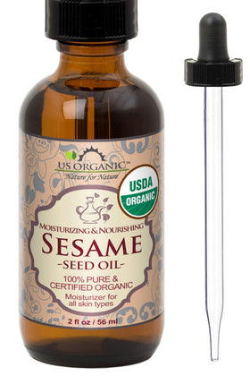 US Organic Sesame Seed Oil 2 oz amber glass bottle front view