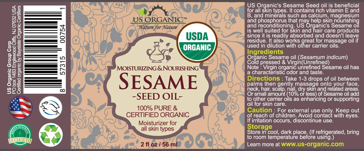 US Organic Sesame Seed Oil 2 oz bottle with glass eyedropper