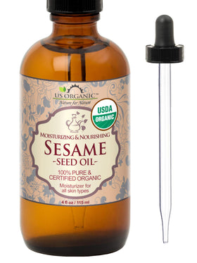 US Organic Sesame Seed Oil 4 oz amber glass bottle with dropper