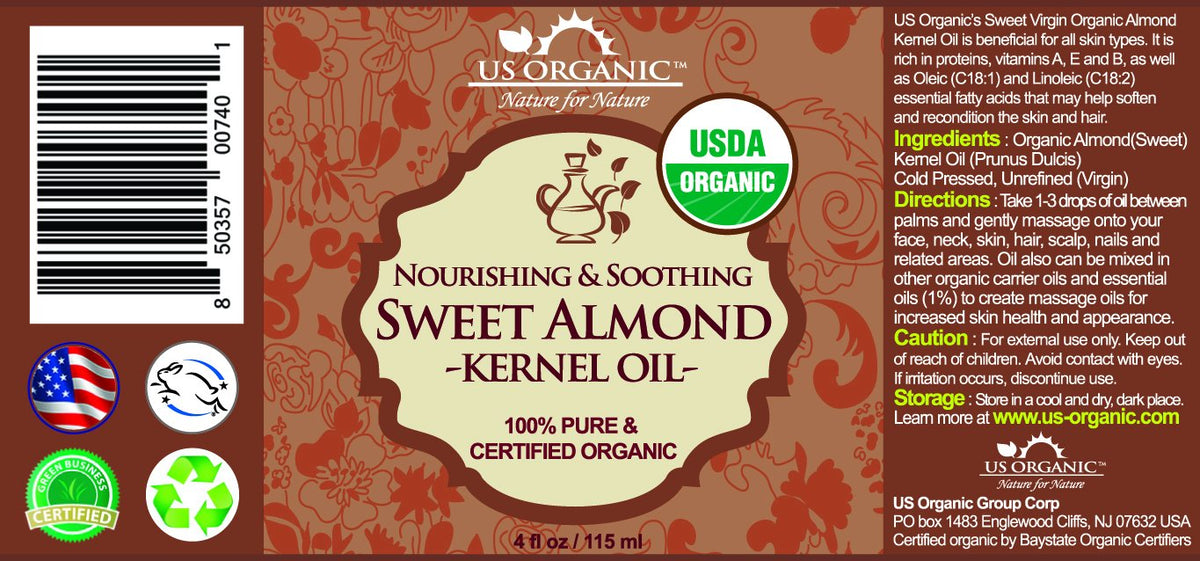 US Organic Sweet Almond Kernel Oil dropper close-up