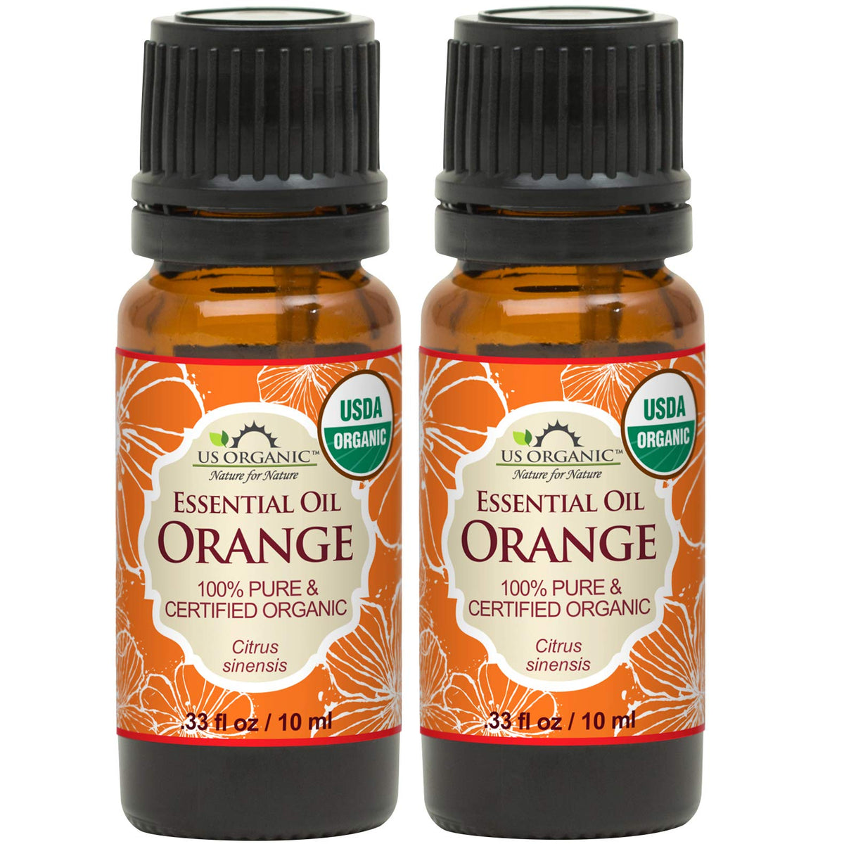 US Organic Sweet Orange Essential Oil 10ml pack of 2 front view