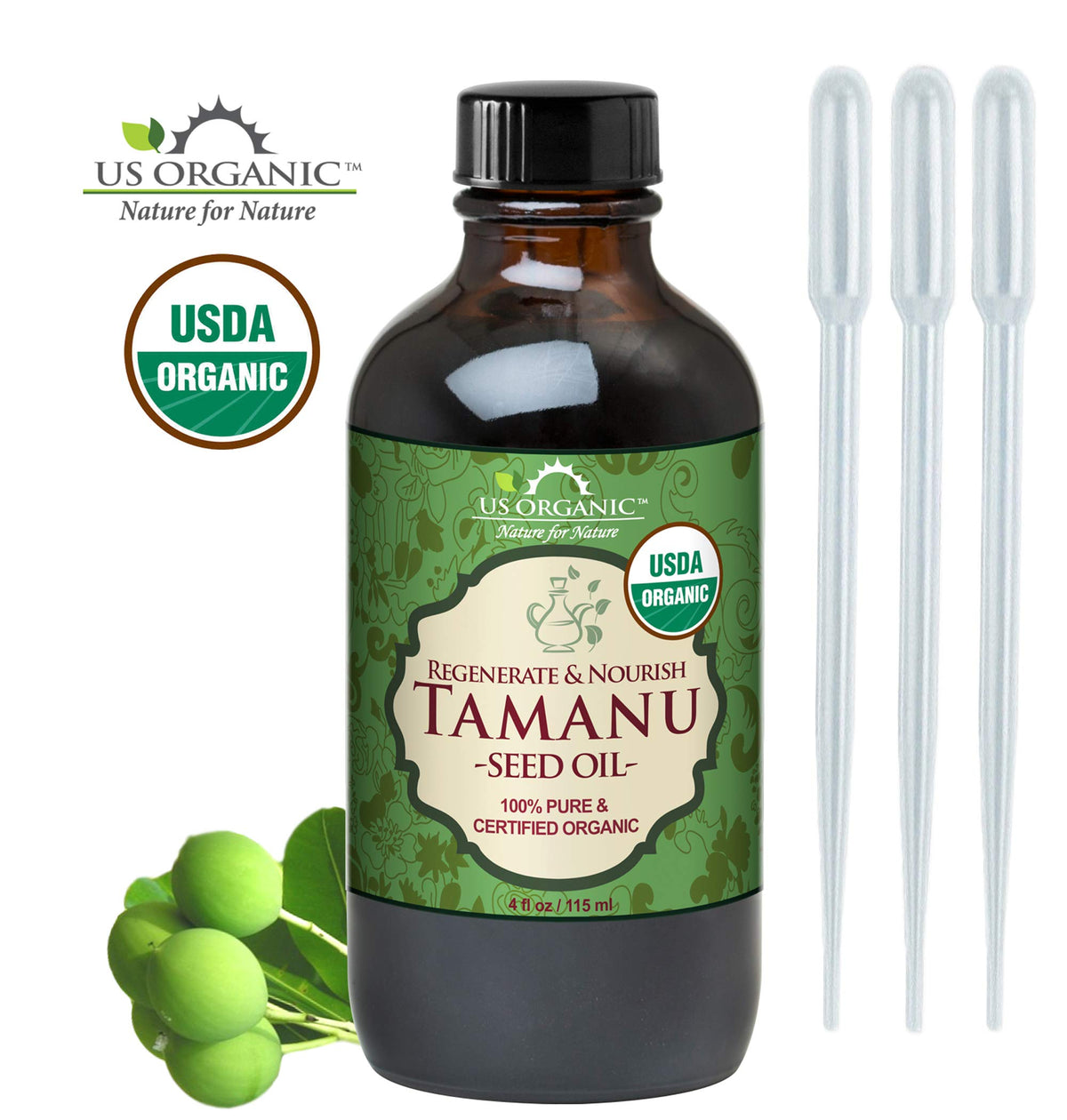 US Organic Tamanu Oil 4oz improved cap close-up