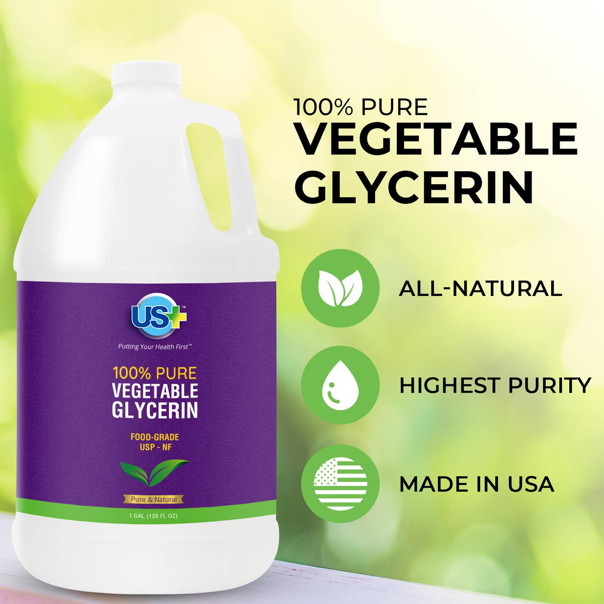 US+ Vegetable Glycerin 1 Gallon side view