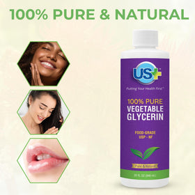 US+ Vegetable Glycerin bottle side view with measurement markings