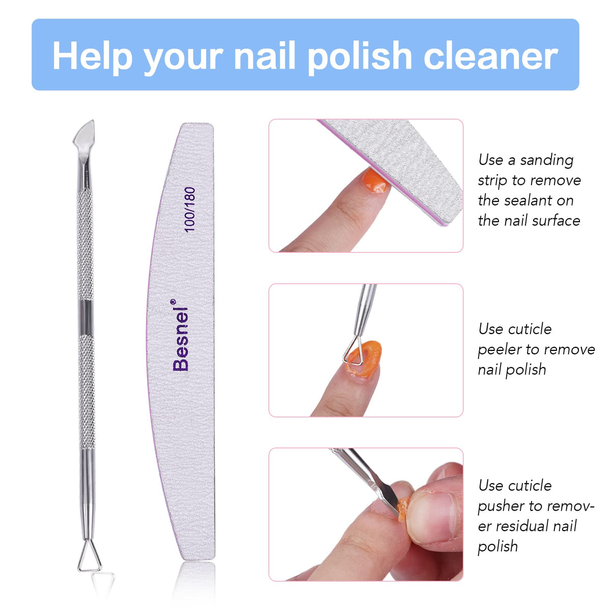 User applying BESNEL Gel Nail Polish Remover on nails