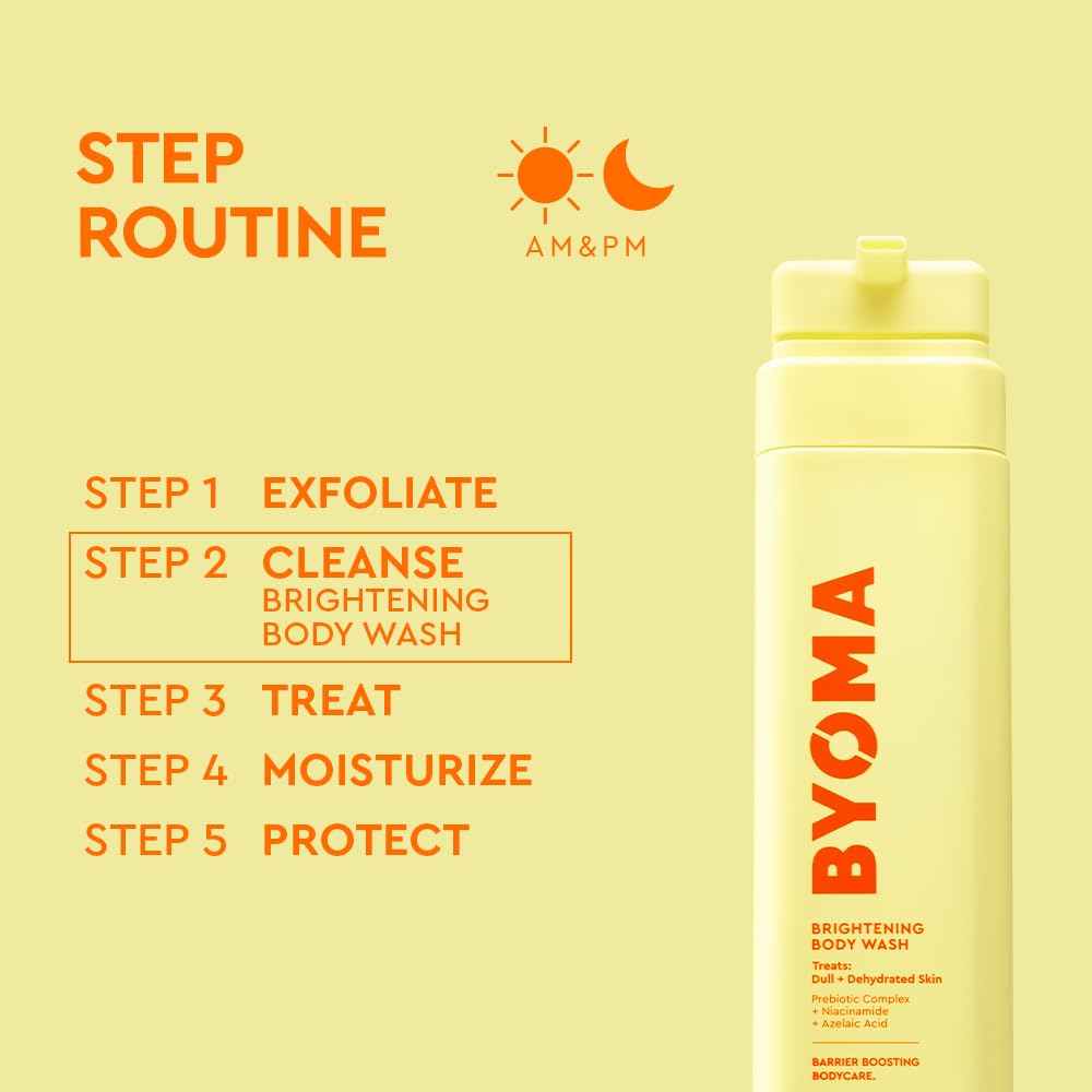 User applying BYOMA Brightening Body Wash