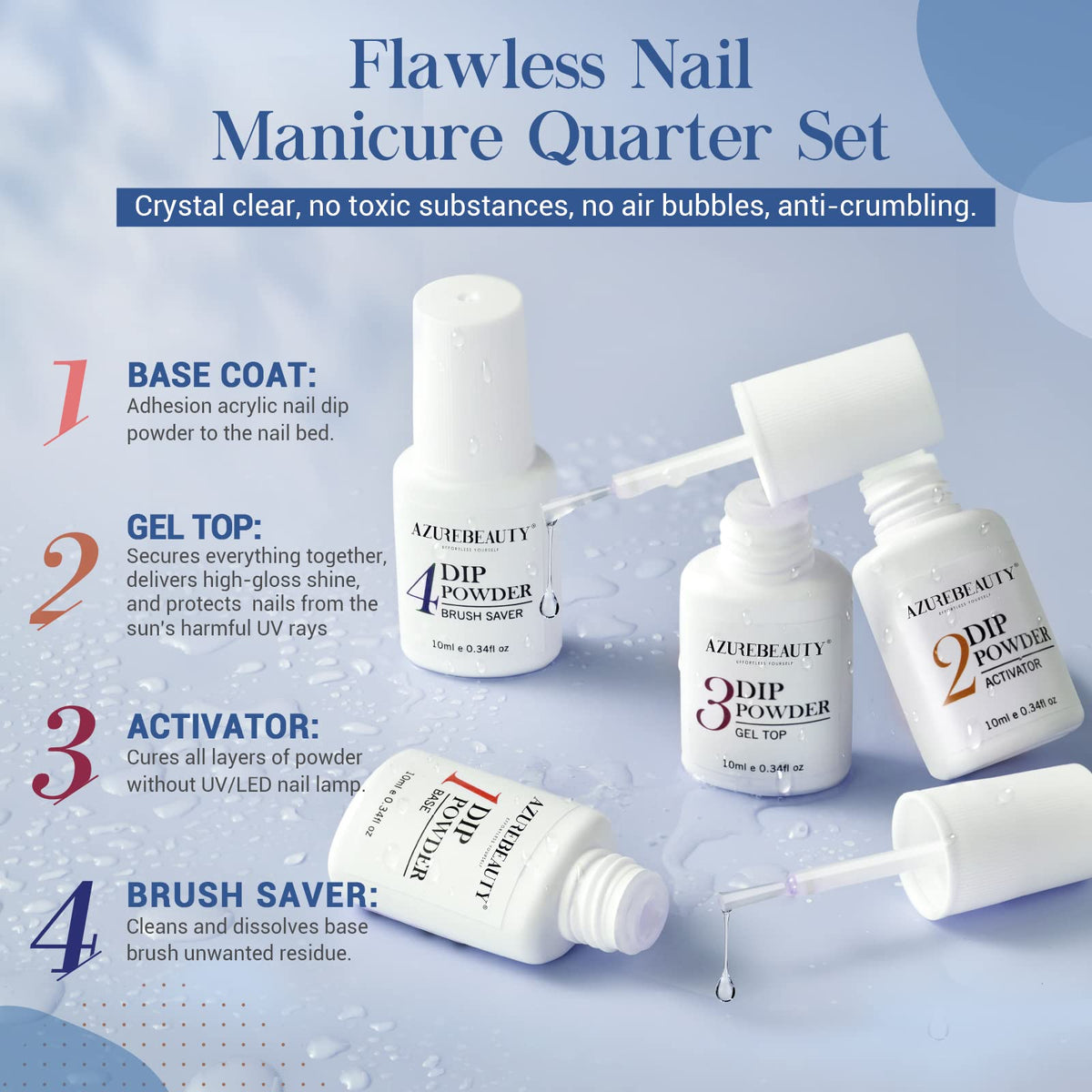 User applying dip powder from AZUREBEAUTY kit