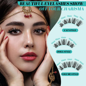 User applying lash clusters with tweezers