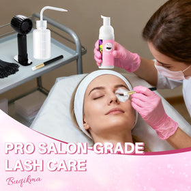 User applying lash shampoo with cleaning brush