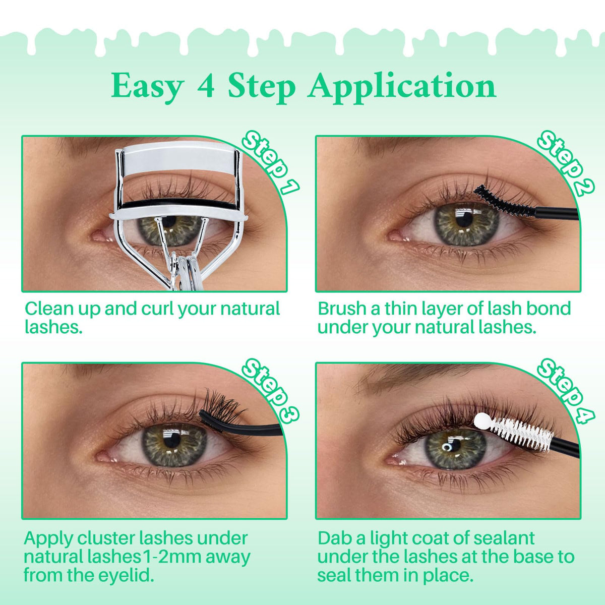 User applying LASHSUN cluster lashes at home