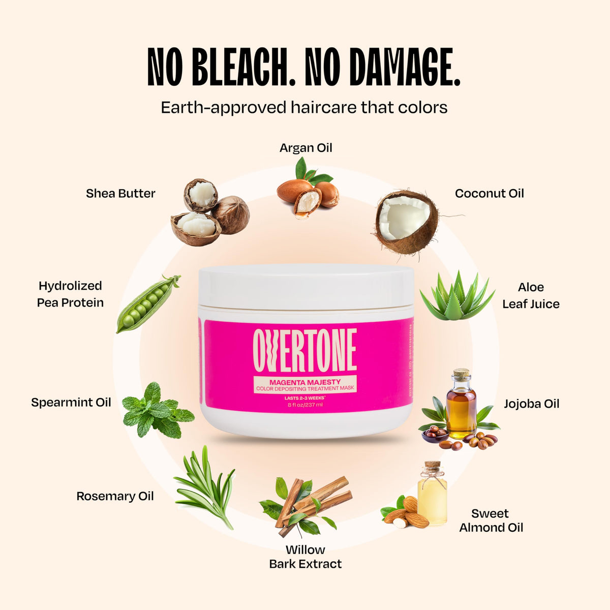 User applying oVertone Magenta Majesty Hair Mask