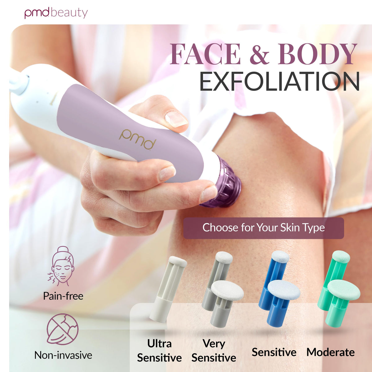 User applying PMD Beauty Personal Microderm Classic on clean skin