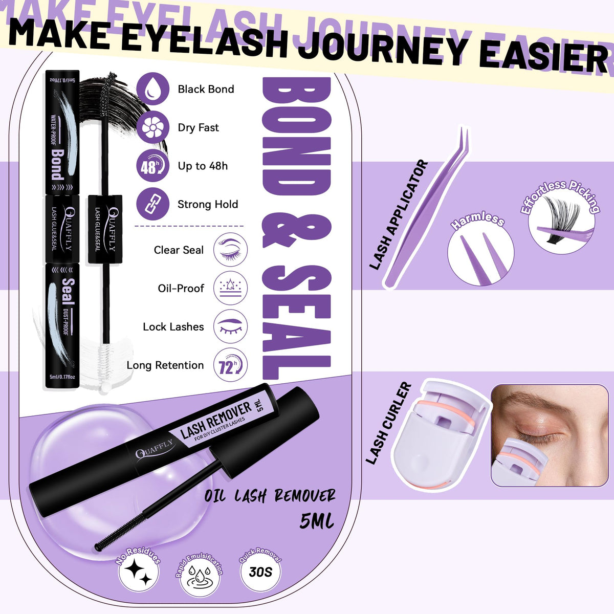 User applying QUAFFLY lashes with precision tweezers