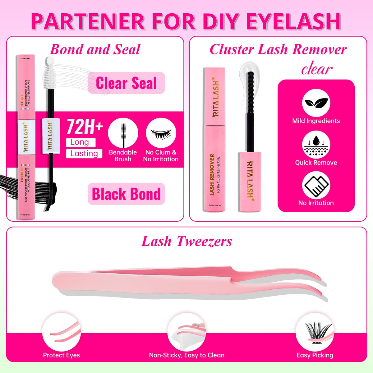 User applying RITALASH cluster lashes with the applicator