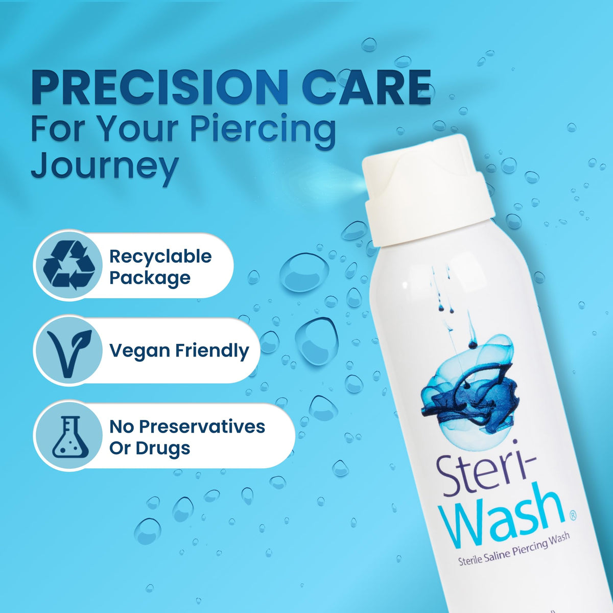 User applying STERI - WASH Aftercare Piercing Spray