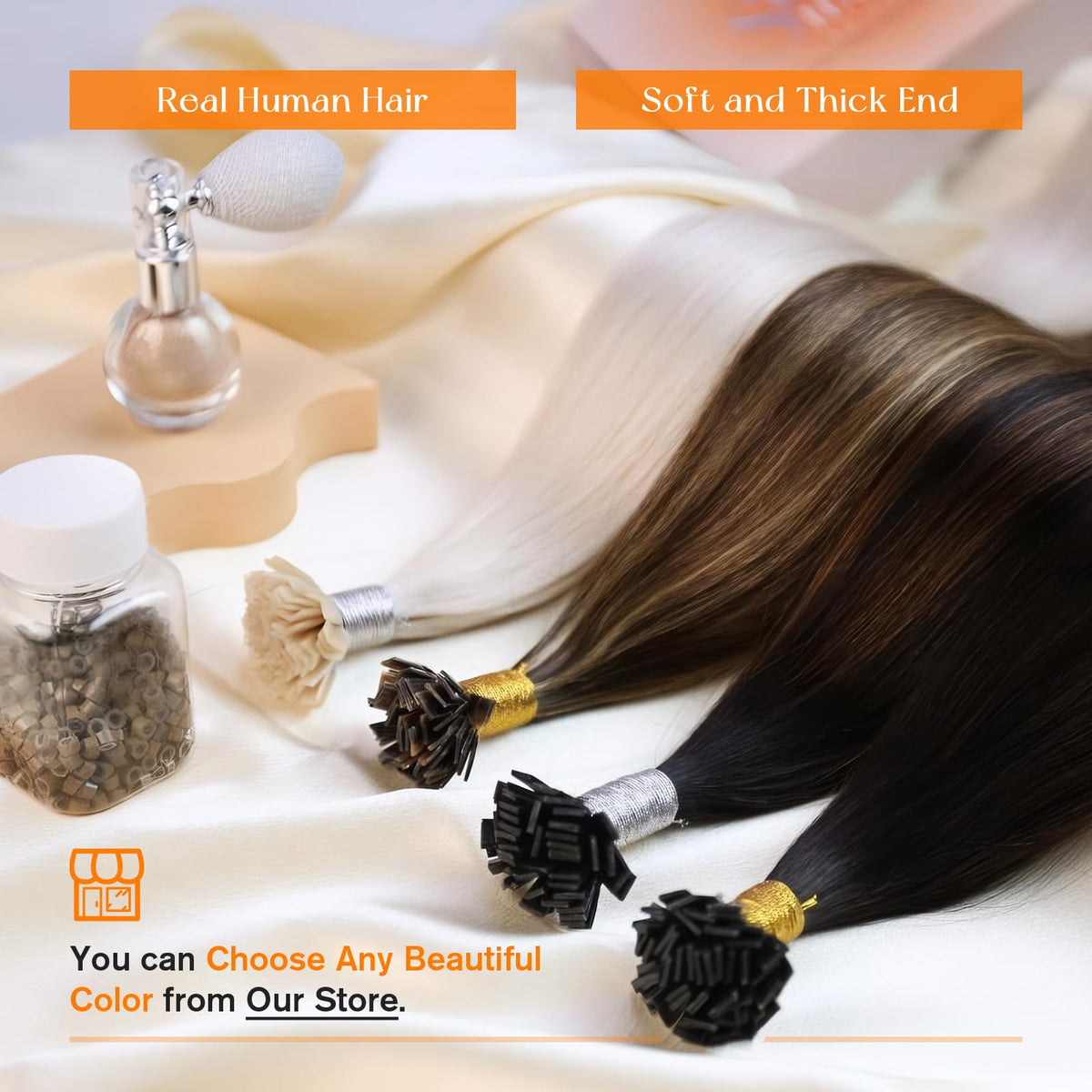 User applying Sunny Hair extensions at home