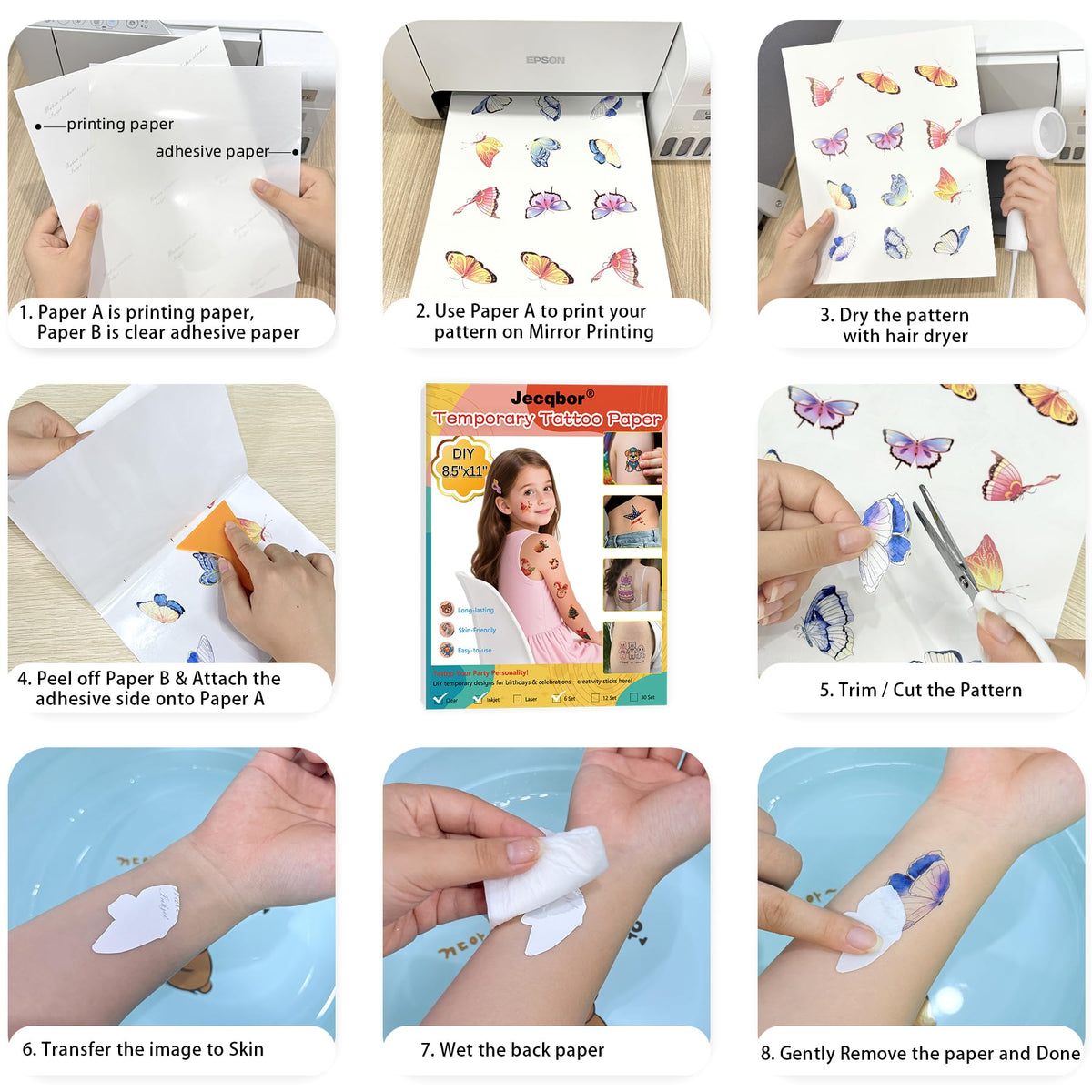 User applying temporary tattoo from Jecqbor paper