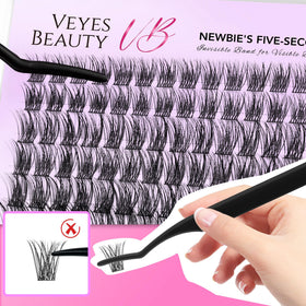 User applying VEYESBEAUTY lash clusters in a mirror