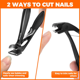 User comfortably using DRMODE toenail clippers on thick nails