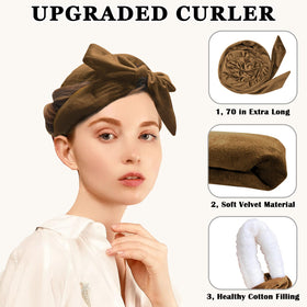 User demonstrating Gwabee Velvet Heatless Curls headband in use