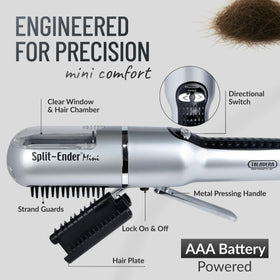 User demonstrating Split-Ender Mini on straight hair