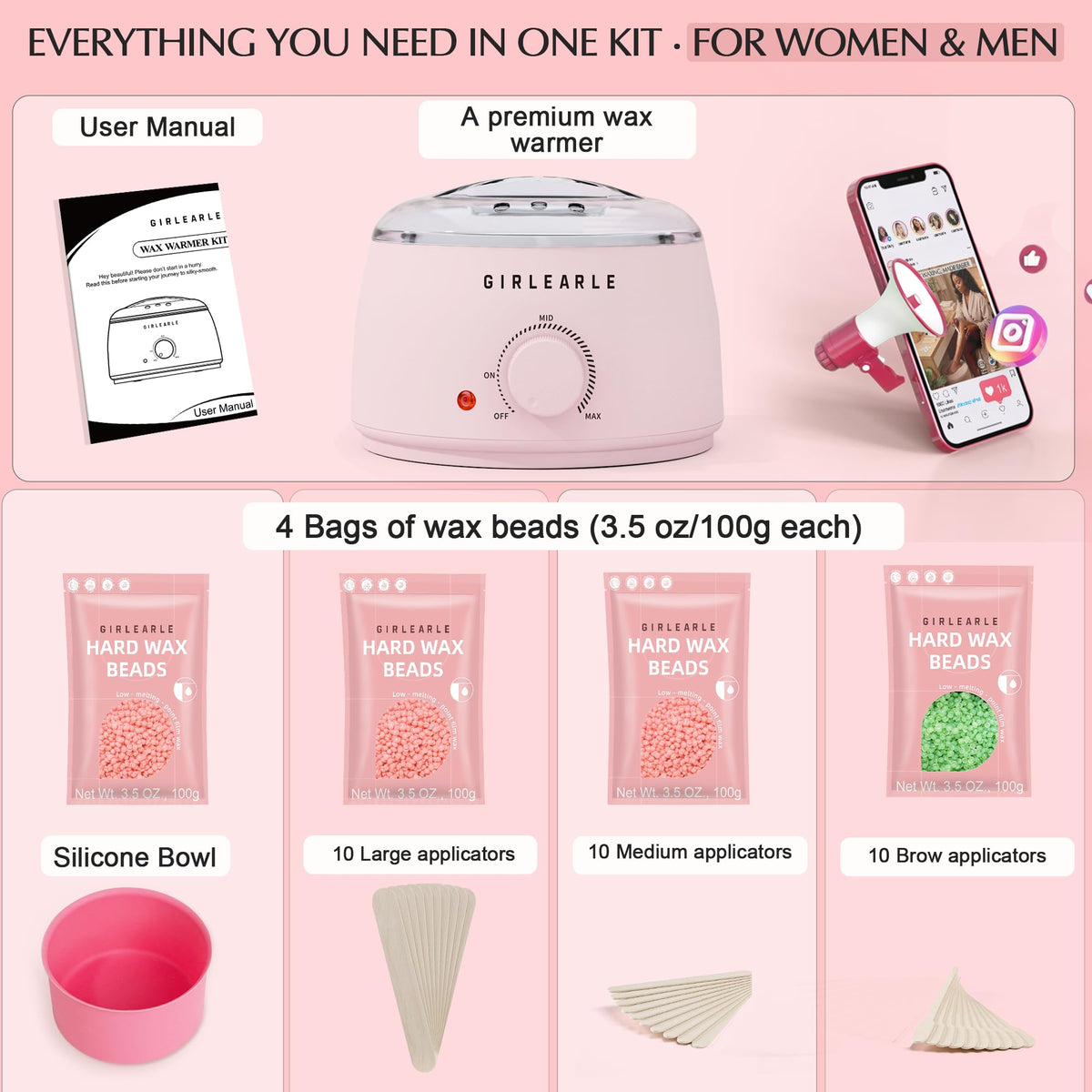 User-friendly GIRLEARLE waxing kit setup