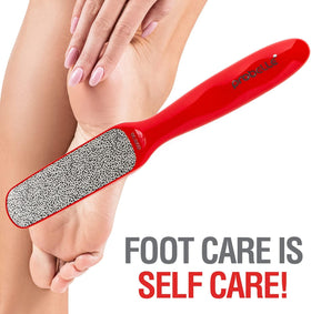 User holding Probelle foot file during pedicure