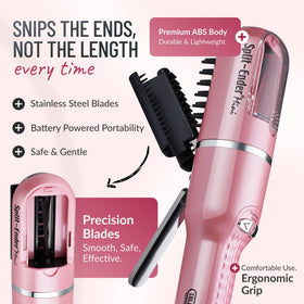 User holding Split-Ender Mini while styling hair