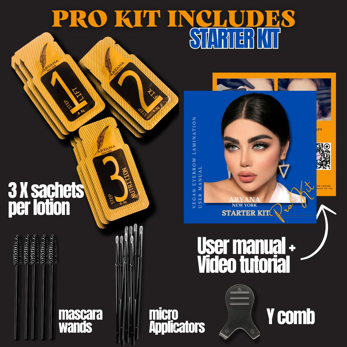 User manual with QR code for ARYANA NEW YORK Brow Lamination Kit