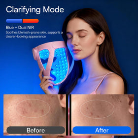 User wearing INIA GLOW 4D Mask while relaxing