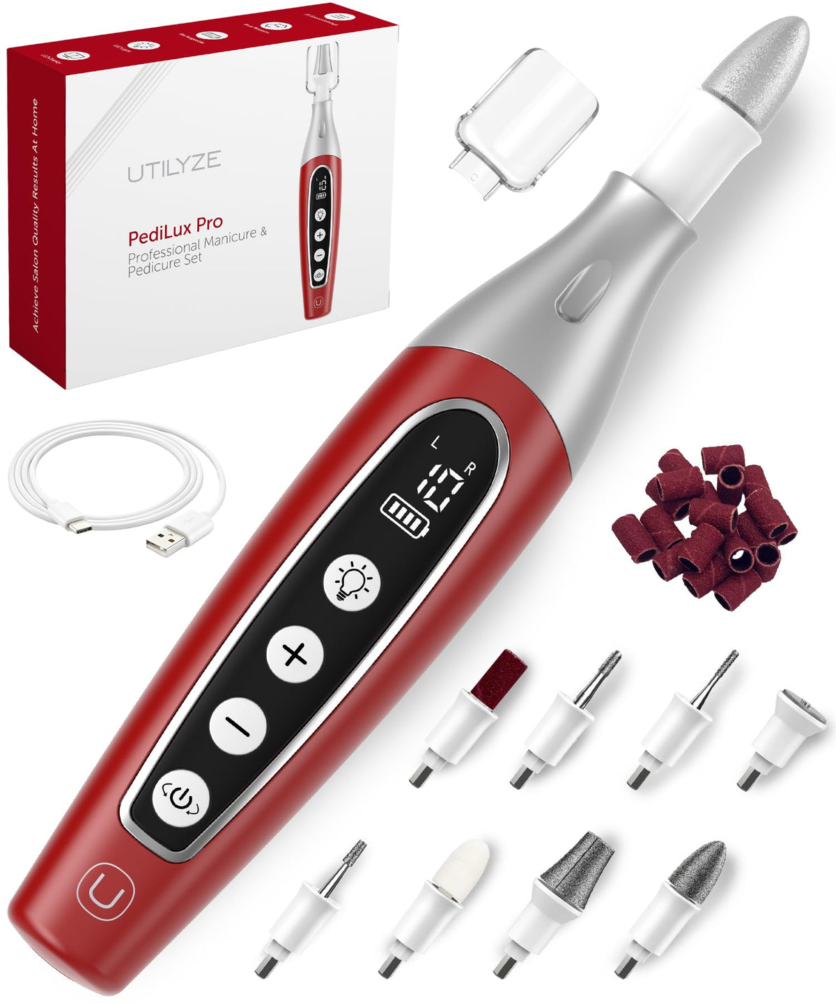 UTILYZE PediLux Pro manicure pedicure kit front view with tools