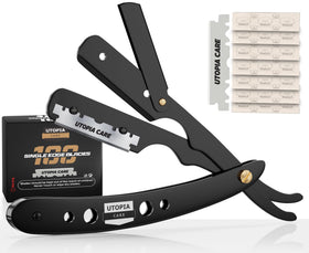 Utopia Care Barber Straight Razor front view with stainless steel finish