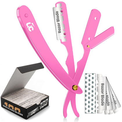 Utopia Care Professional Straight Razor in pink with blade cover