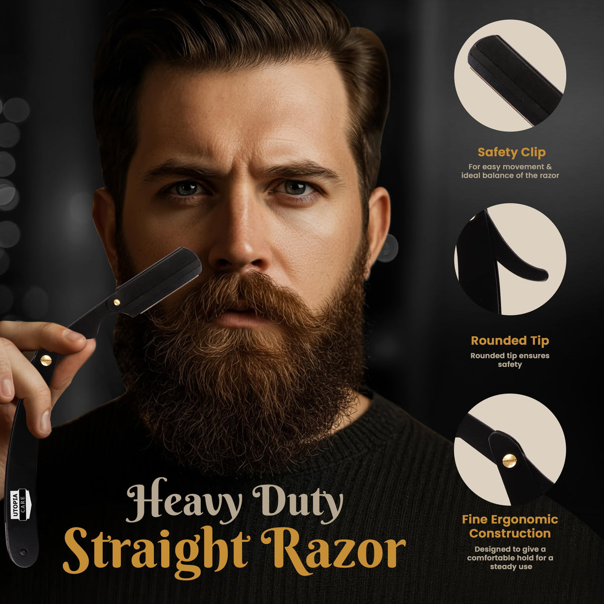 Utopia Care Straight Razor side view highlighting matte finish