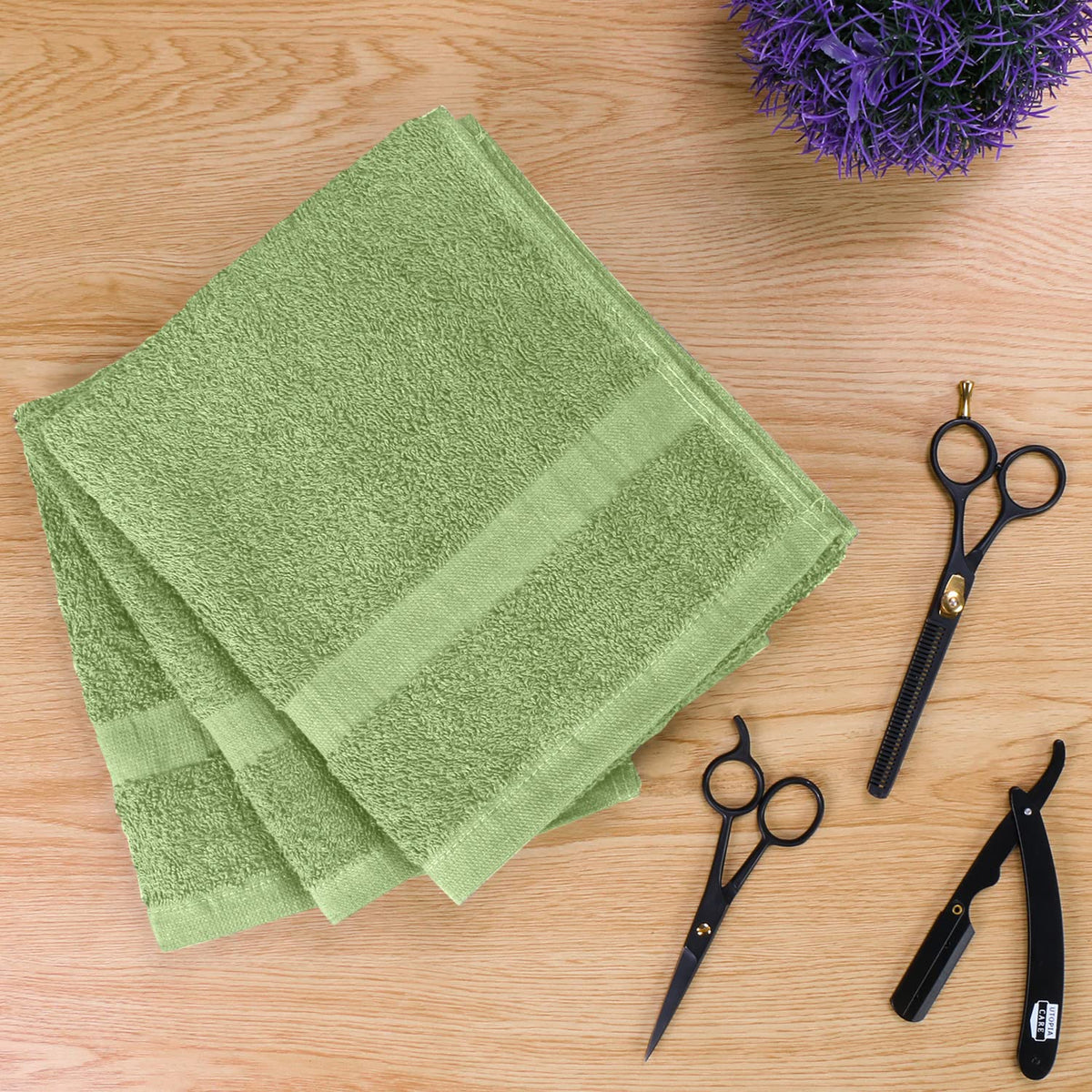 Utopia Towels Salon Towels folded stack in sage green