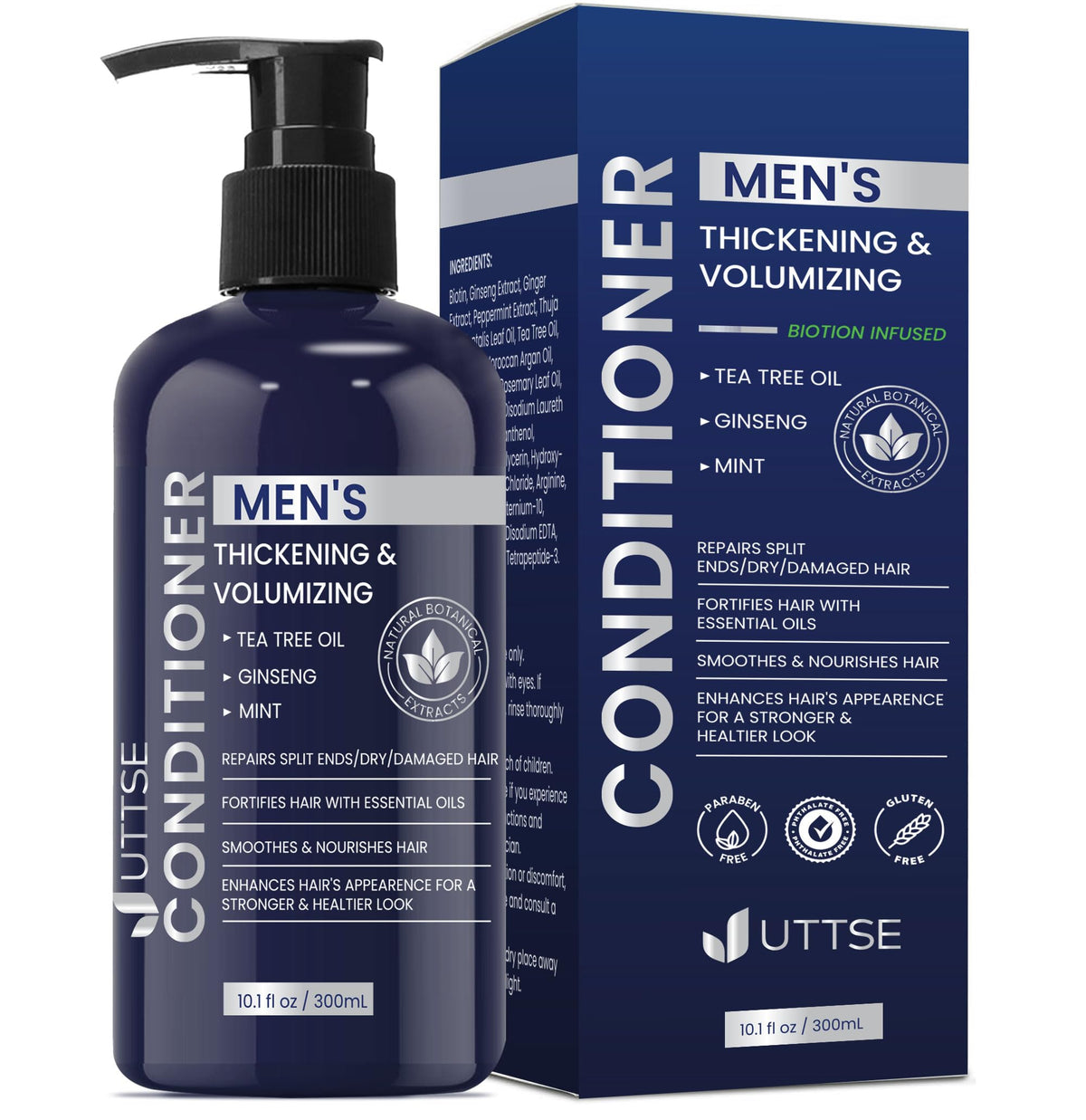 Uttse Biotin Hair Growth Conditioner 10.1 fl. oz dark blue bottle front view