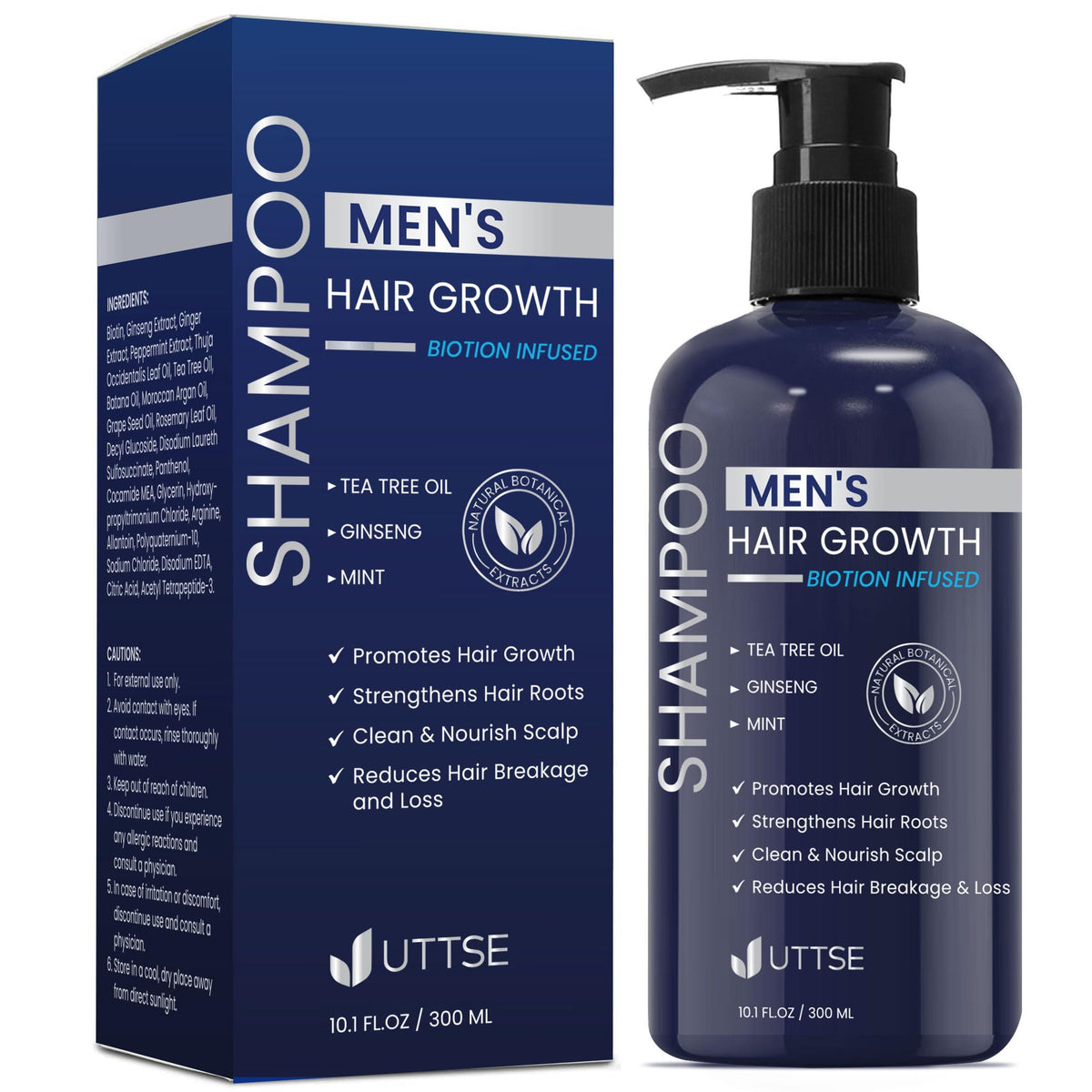 Uttse Biotin Hair Growth Shampoo 10.1 fl. oz dark blue bottle front view