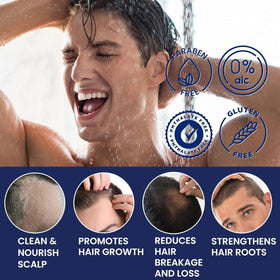 Uttse Biotin Hair Growth Shampoo dark blue bottle side view