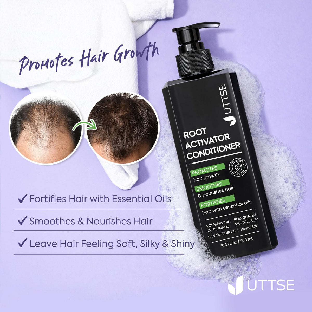 Uttse Root Activator Conditioner in use on wet hair