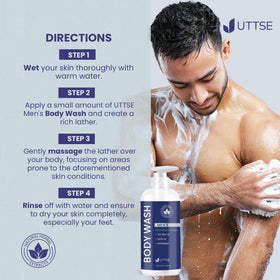 Uttse Tea Tree Body Wash 350mL on travel toiletries bag
