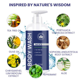 Uttse Tea Tree Body Wash 350mL side view showing pump