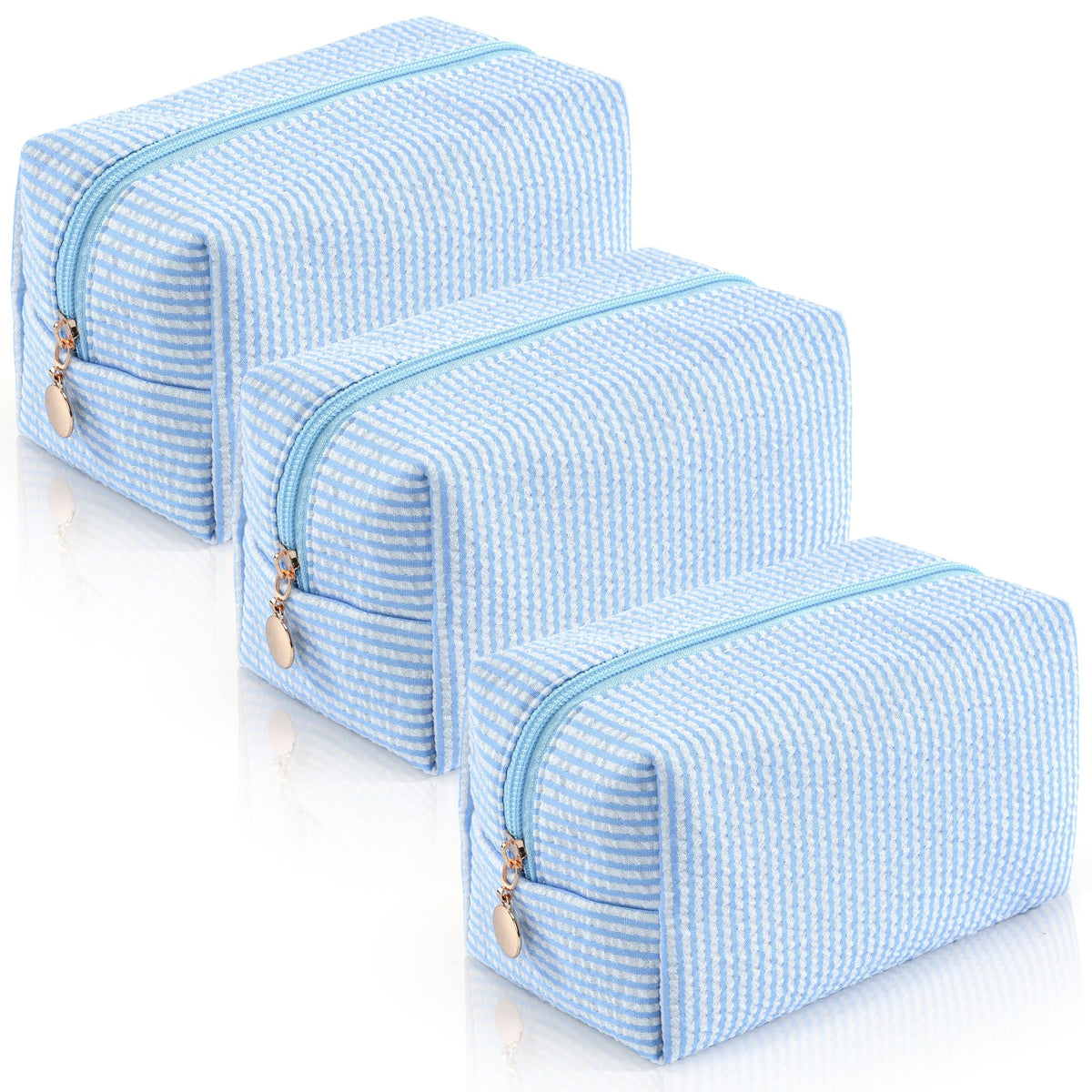 UUYUUY 3PCS Makeup Bag blue stripe design front view