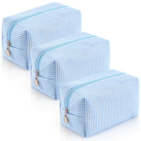 UUYUUY 3PCS Makeup Bag blue stripe design front view