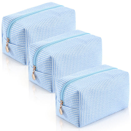 UUYUUY 3PCS Makeup Bag blue stripe design front view